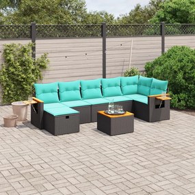 vidaXL 8 pcs conjunto de sofás p/ jardim c/ almofadões vime PE preto