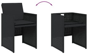 11 pcs conjunto de jantar p/ jardim c/ almofadões vime PE preto