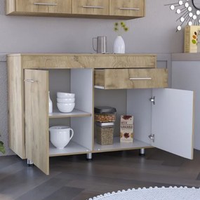 Armário Móvel de cozinha Orion, com gaveta e prateleiras internas, 89,5 cm a x 51,6cm P x 120,3cm L, branco/natural