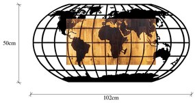 Acessório Decorativo de Parede World Map 2 – Nogueira e Preto – 102 x