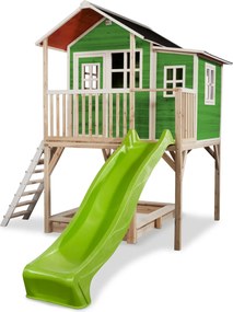 Casa de brincar infantil exterior para crianças Loft 750 em madeira com escorrega e caixa areia - Verde