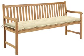 vidaXL Banco de jardim c/ almofadão cor branco nata 175 cm teca maciça
