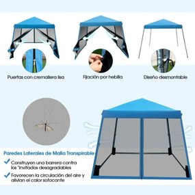 Tenda dobrável instantânea para exterior 3x3m com 4 Sacos de areia, paredes laterais de altura ajustável para jardim ou praia Azul