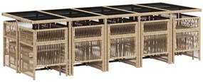 15 pcs conj. jantar jardim c/ almofadões vime PE bege misturado