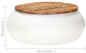 Mesa de centro 68x68x30 cm madeira recuperada maciça branco
