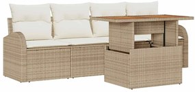 Conjunto de Jantar de Jardim de 5 Peças com Almofadas de Rattan Bege e