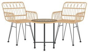 3 pcs conjunto de jantar para jardim vime PE