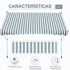 Toldo Portátil com Manivela e Altura Regulável - 3x1,5m - Verde e Bran