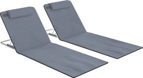 Outsunny Conjunto de 2 Esteiras com Encosto Reclinável Apoio para Cabeça e Bolsa de Transporte 134x48x33-43 cm Cinzento | Aosom Portugal