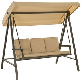 Outsunny Baloiço de Jardim de 3 Lugares com Toldo Ajustável Almofadas Removíveis e Estrutura de Aço 200x125x175 cm Bege