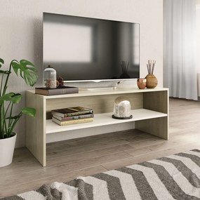 Móvel de TV 100x40x40 cm contraplacado branco e carvalho sonoma