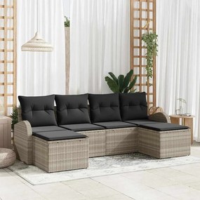 vidaXL Conjunto de Sofá de Jardim com 6 Peças e Almofadas Cinza Claro Rattan Poliéster