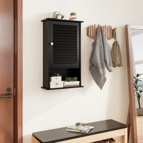 Armário de parede casa banho 42 x 16,5 x 70 cm com 3 prateleiras de arrumação e porta Móvel de banho com prateleira ajustável Preto