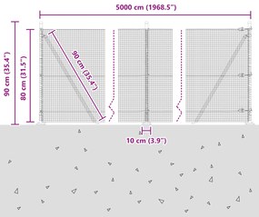 Cerca de Arame Soldado com 13 Postes Flangeados 0.8x50 m Aço Galvaniza