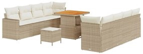Conjunto de Sofás de Jardim de 11 Peças com Almofadas Bege Rattan Poli