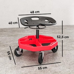 Banco de Oficina Móvel com Bandeja Magnética Altura Ajustável de 52–59,5 cm Carga 135 kg Banco para Mecânico com Rodas para Garagem Reparação de Autom