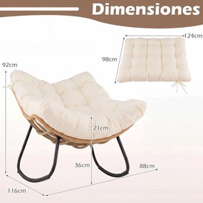 Cadeira de baloiço em forma de ovo para exterior, em rattan PE com almofada removível, estrutura metálica, oscilação de 25°, travões anti-capotamento,