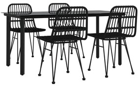 5 pcs conjunto de jantar p/ jardim vime PE preto