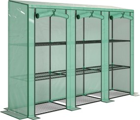 Outsunny Estufa Pequena com Prateleiras de 3 Níveis Portas com Fecho de Correr Estufa para Cultivar 215x46x151 cm Verde | Aosom Portugal