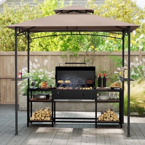 Tenda para churrasco 242 x 150 cm (GRELHADOR NÂO INCLUIDO) com teto duplo, 2 prateleiras, 6 ganchos e Estrutura metálica castanha