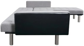 Sofá-cama em L em tecido preto e cinza