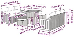 Conjunto de Sofá de Jardim vidaXL 9 Peças com Almofadas Bege Rattan de