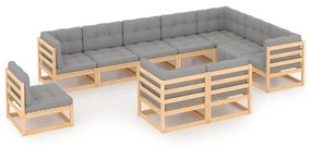 vidaXL 10 pcs conjunto lounge de jardim c/ almofadões pinho maciço