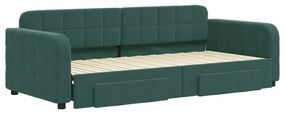 Sofá-cama c/ gavetão e gavetas 90x200 cm veludo verde-escuro