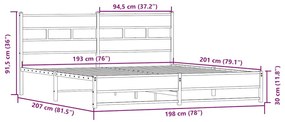 Estrutura de cama sem colchão 193x203cm metal carvalho sonoma