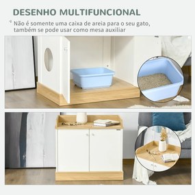 Casa para Gatos de Madeira Móvel Caixa de Areia para Gatos 2 em 1 com Bancada de Armazenamento Dupla Porta e Orifício de Entrada Lateral 75x53x67cm Br