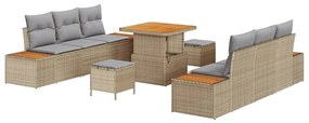 Conjunto de Sofá para Jardim vidaXL 9 Peças com Almofadas Bege Rattan