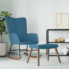 vidaXL Cadeira de baloiço com banco veludo azul