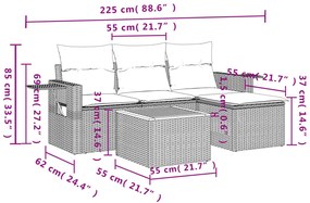 5 pcs conjunto de sofás p/ jardim com almofadões vime PE bege