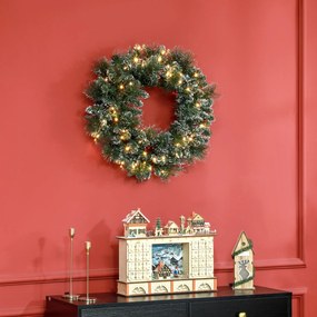 Grinalda de Natal para Porta, 60 x 60 x 10 cm, Luzes LED com Temporizador, Verde