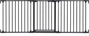 Barreira de segurança para crianças  ou animais com 3 painéis metálicos 74,5-198 x 74,5 cm, bloqueio duplo e abertura bidirecional, preta