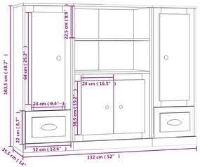 Aparadores altos 3 pcs derivados de madeira branco