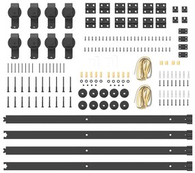 Kit de ferragens para porta deslizante 183 cm aço preto