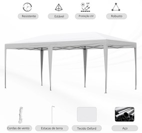Outsunny Tenda Dobrável 6x3 Tenda de Jardim Portátil com Bolsa de Transporte Tecido Oxford Estrutura de Aço para Exterior Festas Acampamento Branco