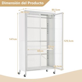 Armário guarda roupa de metal com haste suspensa e prateleira ajustável organizador de roupas para quarto 80,5 x 36,5 x 147 cm branco