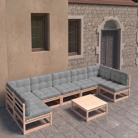 8 pcs conjunto lounge de jardim c/ almofadões pinho maciço