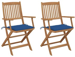 Cadeiras de jardim dobráveis c/ almofadões 2 pcs acácia maciça