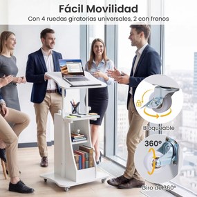 Pódio Móvel para Apresentações, 50 x 40 x 72-112 cm, Tampo Inclinável, Branco