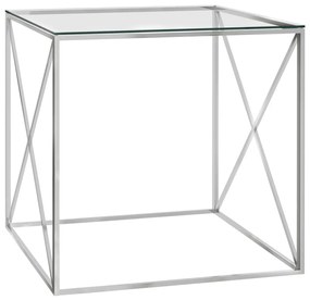 Mesa de centro 55x55x55 cm aço inoxidável prateado e vidro