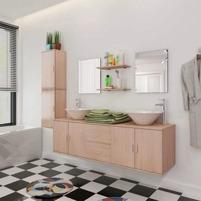 vidaXL Móveis casa de banho 9 pçs e conjunto de bacia, bege