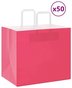 vidaXL Sacos de papel 50 unid com alças rosa 32x22x28 cm
