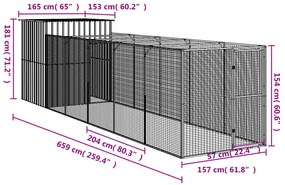 Casota cães c/ parque 165x659x181 cm aço galvaniz. cinza-claro
