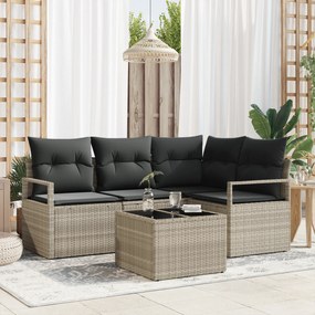 Conjunto de Sofá de Jardim vidaXL 5 Peças com Almofadas Cinza Rattan Polipropileno