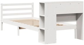 Cama com estante sem colchão 75x190 cm pinho maciço branco