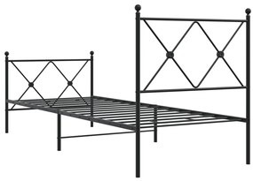 Estrutura de cama com cabeceira e pés 75x190 cm metal preto