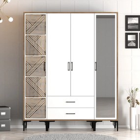 Roupeiro Kumsal PTR – Nogueira e Branco – 160x47,5x201,4 cm